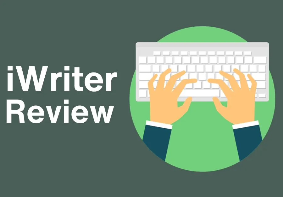 Thumbnail for iwriter review, showing a graphic of someone typing